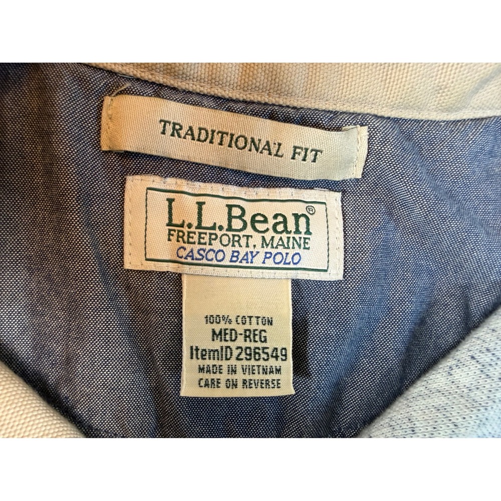 L.L. Bean Casco Bay Polo Mens Medium Blue Geometric Print Good Vintage 296549 - Picture 3 of 10